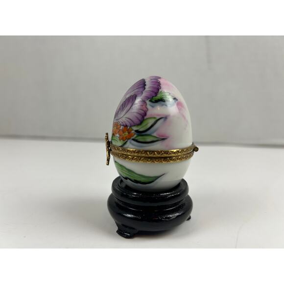 Limoges France Hand Painted Porcelain Trinket Box Egg Purple Floral Richard - Picture 2 of 9